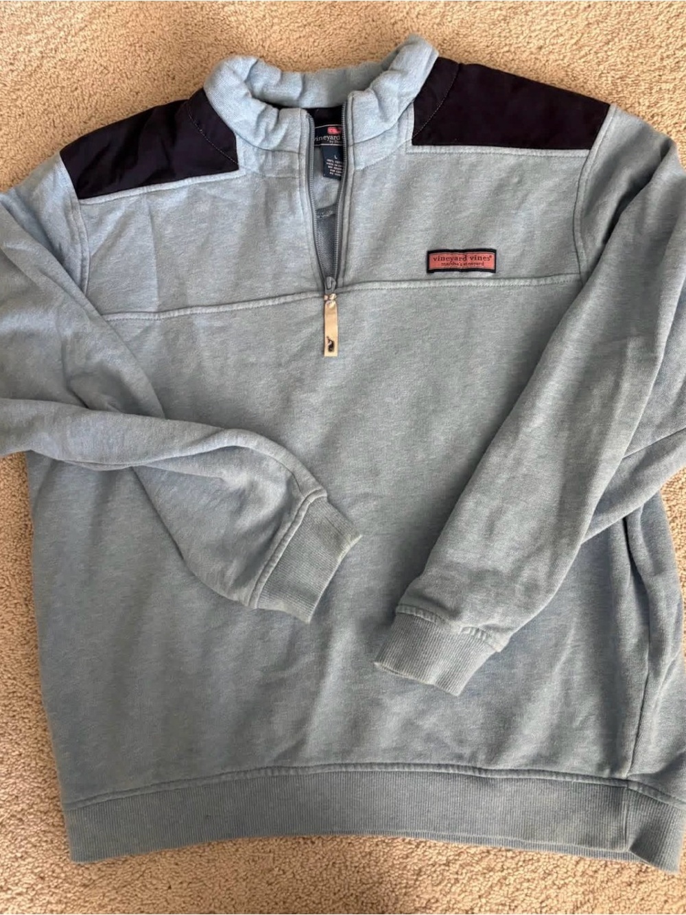 Vineyard Vines Men's Seafoam Green and Navy Quarter-Zip Pullover